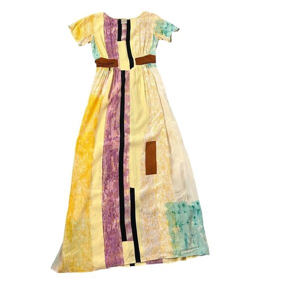 Anthropologie H by Helen Bullock Penelope Dress Silk Maxi sz 4 Abstract Yellow - Picture 8 of 16
